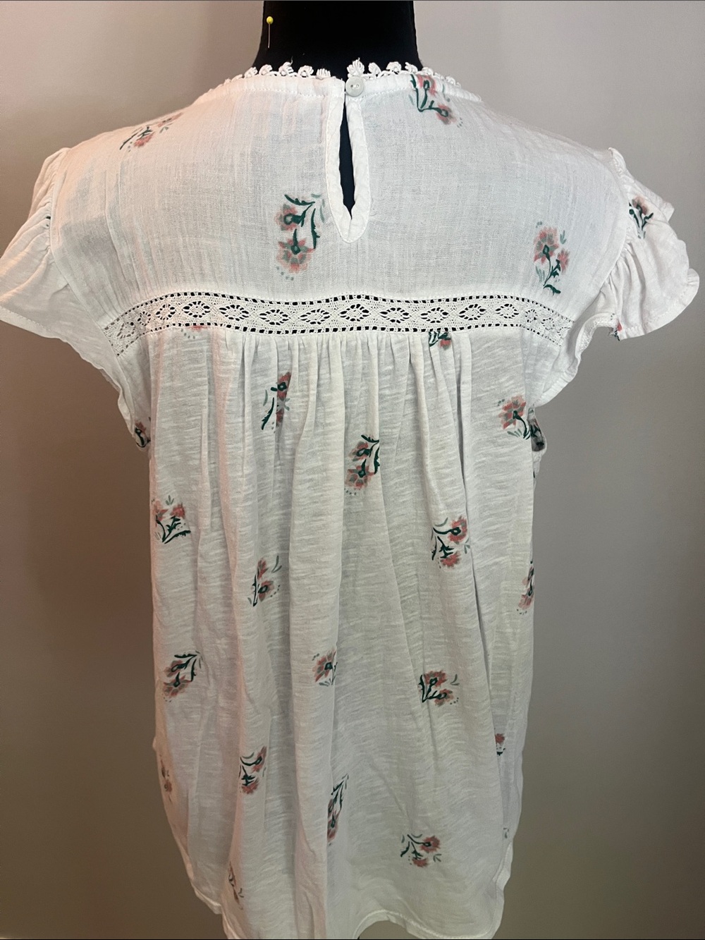 Lucky Brand White Floral Lace Yoke Blouse - Picture 3 of 3